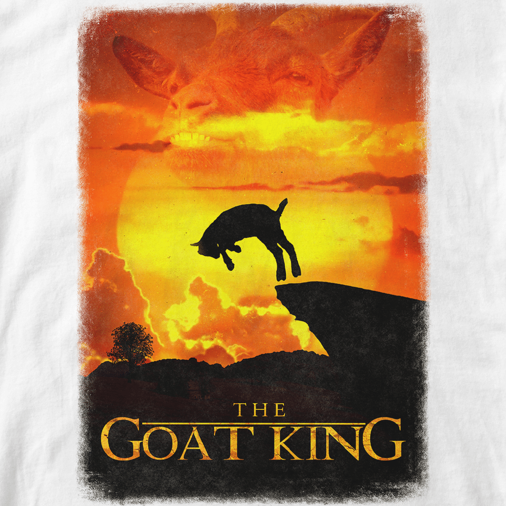 The goat King. parodie film Roi lion, chévre saut. Infographie Batshit. Retouche Vilain le singe. format A3